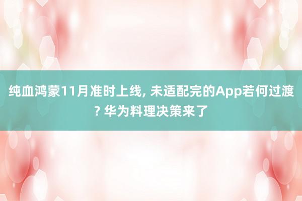 纯血鸿蒙11月准时上线, 未适配完的App若何过渡? 华为料理决策来了